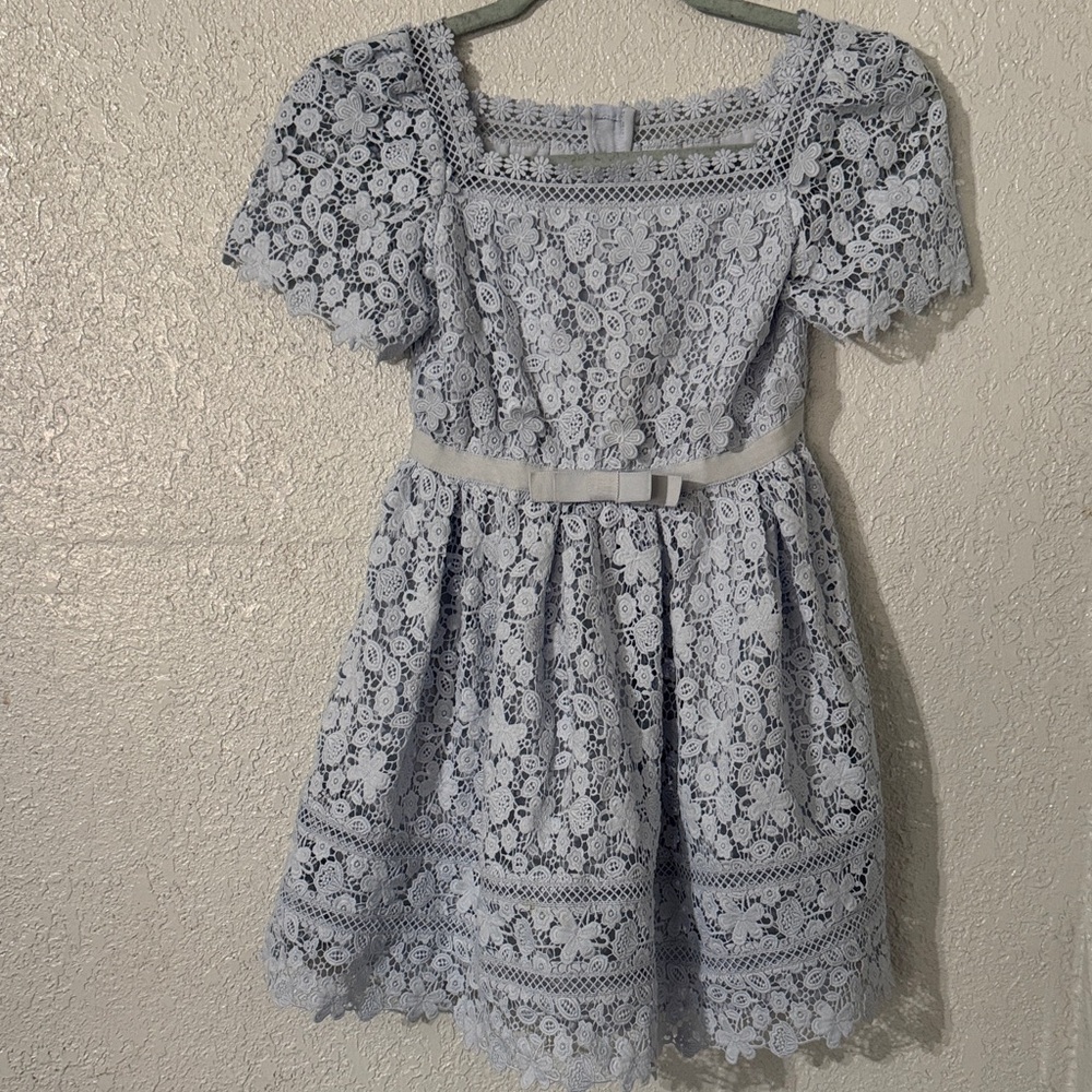 Self-Portrait Kids Lace Dress in Light Gray